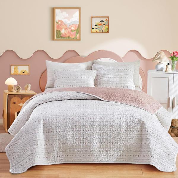 【並行輸入品】Joyreap 2ピース コットンキルトセット 女の子用 ツインサイズ ピンクフラワー...