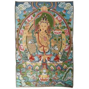 【並行輸入品】GEYCHAO シルク刺繍 チベット タンカ クワン 陰 Avalokitesvara ロータスシート 壁掛け ホームデコレーショ