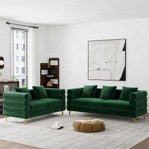 【並行輸入品】Wrofly リビングルームソファとラブシートセット、詰め物の多いベルベットディープシートクラウドカウチ 枕5個付き 特大チェスタ