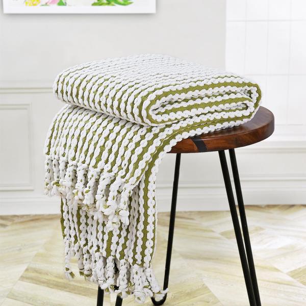 【並行輸入品】 BYTIDE Striped Knit Throw Blanket with Bra...