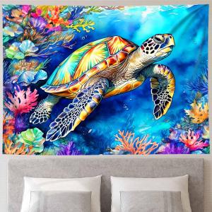 【並行輸入品】Simsant Ocean Underwater World タペストリー ハワイアン カメ 絵 ウォールアート 壁装飾 ティール