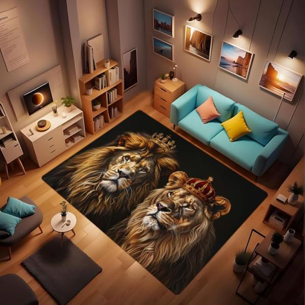 【並行輸入品】ライオンキングとクイーンをテーマにしたカーペットは強大で荘厳です頭を高く保持し、シャー...