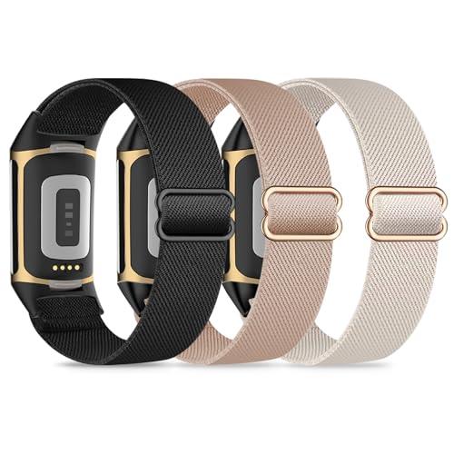 【並行輸入品】Fitbit Charge 5対応 ナイロン製 伸縮性 腕時計バンド 3本パック 伸縮...