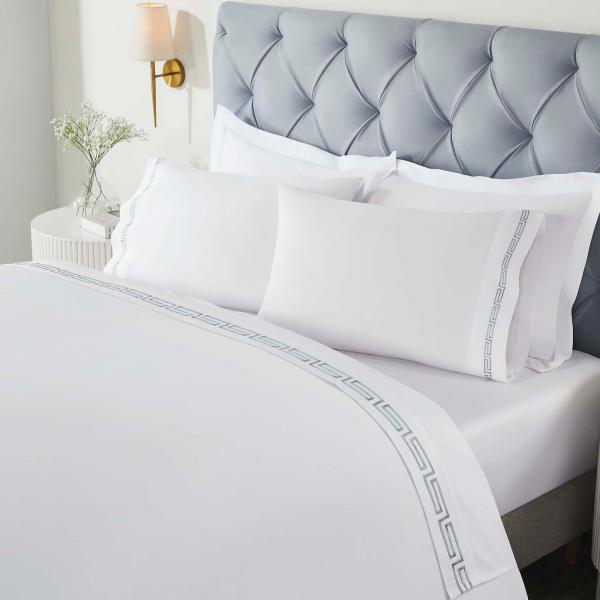 【並行輸入品】SUPERIOR 刺繍入りコットンベッドシーツセット、伸縮性のあるディープポケットボッ...