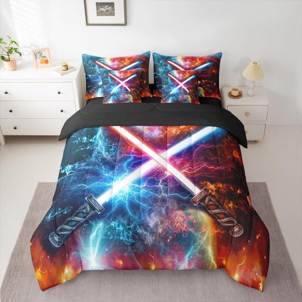 【並行輸入品】Feelyou ライトセーバー 寝具セット 7ピース クイーンサイズ キッズ 水と火の...