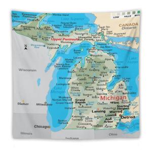 【並行輸入品】 Puxufody Maps of Michigan Tapestry Wall Hangings,Tapestries Home