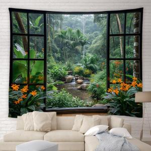 【並行輸入品】 AMFD Tropical Rainforest Tapestry Jungle Green Tree Waterfall Po