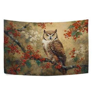 【並行輸入品】 WOIWB Flower Owl Vintage Tapestry Aesthetic Tapestries Wall Hang