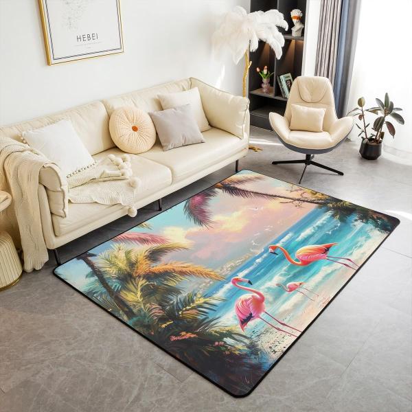 【並行輸入品】Erosebridal フラミンゴエリアラグ 5x7、ビーチココナッツツリープリント ...