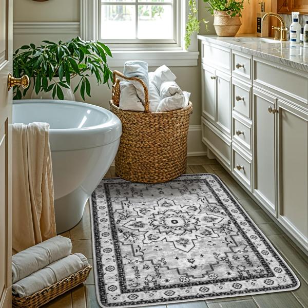 【並行輸入品】LBRO2M ボーホー エリアラグ 2X3 洗える 玄関ラグ グレー ノンスリップ ロ...