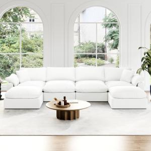 【並行輸入品】クラウドモジュラーセクショナルソファ、オーバーサイズダウンフェザー充填セクショナルソファ、リビングルーム用の快適な布張りの深いシー