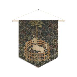 【並行輸入品】 Unicorn in Captivity Pennant Banner Unicorn Tapestry Medieva