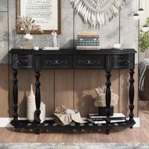 【並行輸入品】 LUMISOL Farmhouse Console Table with 4 Drawers, Curved Sofa Tabl