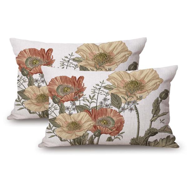 【並行輸入品】TSSOHU ビンテージフラワークッションカバー 12x20 ブラウン 錆色 花柄 ボ...