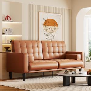 【並行輸入品】Couchus 70インチ ミッドセンチュリーモダンカウチ 通気性 フェイクレザーソファ 布張りクッション/枕付き ラブシートソフ