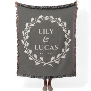 【並行輸入品】 Studio Sam Personalized Wedding Blanket with Names, Custom Woven