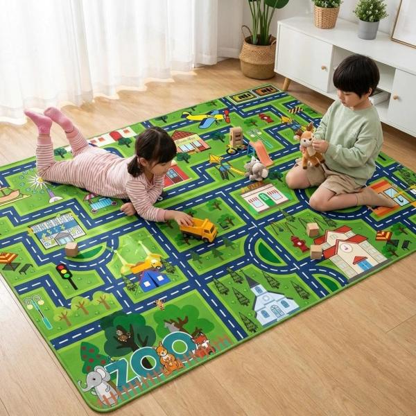 【並行輸入品】 HBUFBUQ Kids Car Rug Play Mat 2.5x4 Feet C...