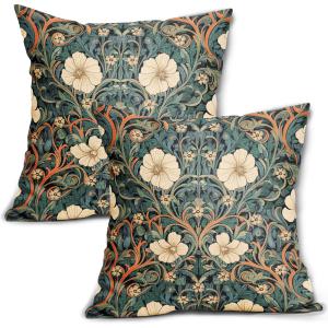 【並行輸入品】 Vintage Floral Lumbar Pillow Covers 16x16 Inch Orange Whtie Gree