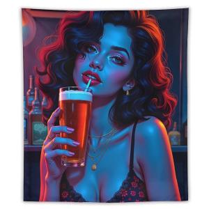 【並行輸入品】 MZERSE Cool Anime Girl Tapestry Drinking Cool Women Hippie Paint