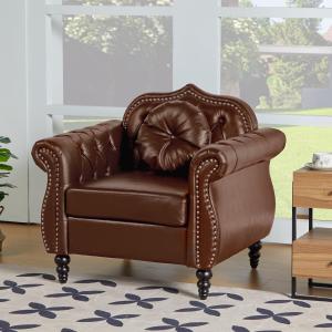 【並行輸入品】RUSTYER アクセントチェア モダン チェスターフィールド レザー PU リビングルーム アームチェア ミッドセンチュリー モ