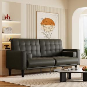 【並行輸入品】 70” Mid Century Modern Couch, Breathable Faux Leather Couch with