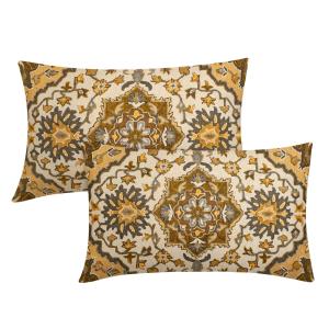 【並行輸入品】 Mustard Yellow Brown Vintage Bohemian Lumbar Pillow Covers 12X20
