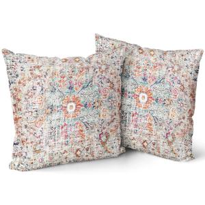【並行輸入品】 Orange Teal Pink Vintage Bohemian Pillow Covers 16x16 Inch Gray