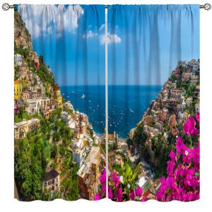 【並行輸入品】 Italian Amalfi Coast Blackout Curtains for Kitchen,Famous Posita