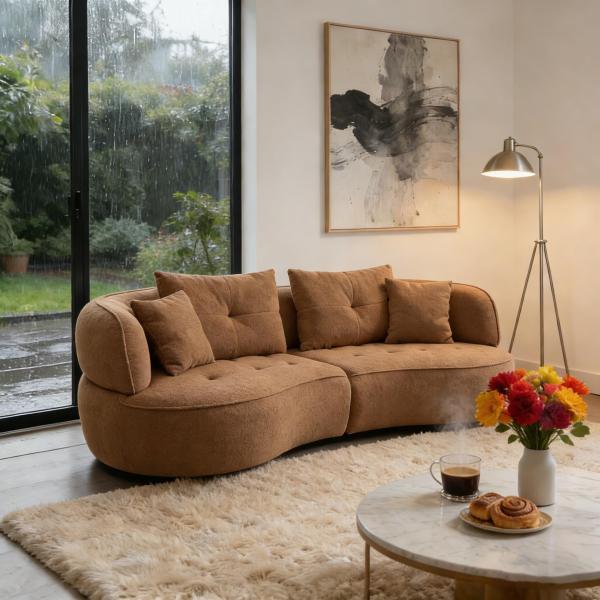 【並行輸入品】LETBASK 断面カーブソファ、109インチ ブークレファブリック布張りカウチ 3人...