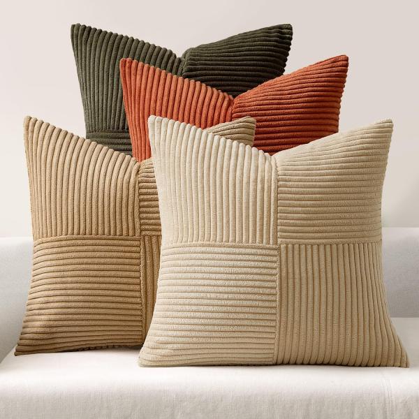 【並行輸入品】MIULEE ラストオリーブグリーン 装飾クッションカバー 18x18インチ 4枚セッ...