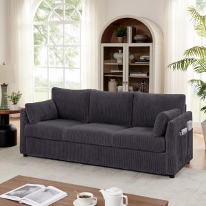 【並行輸入品】Mofolit 79インチ リビングルーム用ソファ ミッドセンチュリー モダンソファ 大きなポケット付き コーデュロイソファ 3つ