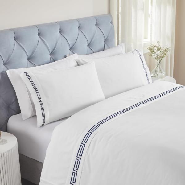 【並行輸入品】優れた刺繍入りコットンベッドシーツセット、伸縮性のあるディープポケットボックスシーツ1...