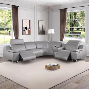 【並行輸入品】SIENWIEY パワーリクライニングソファ、グレートップ本革リクライニングセクショナルソファ USBポート付き、4人掛けレザーソ