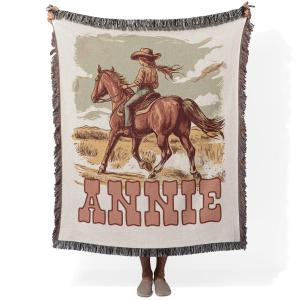 【並行輸入品】 Studio Sam and Co Personalized Kids Cowgirl Woven Cotton Blanket