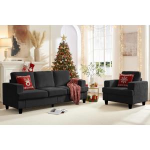 【並行輸入品】PUREMIND リビングルームソファ2点セット 3人掛けソファとアームチェアセット モダンなシェニール織 セクショナルソファ +