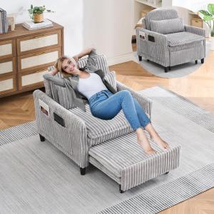 【並行輸入品】 Ochangqi Convertible Sofa Bed, 3 in 1 Corduroy Fabric Pull Out S