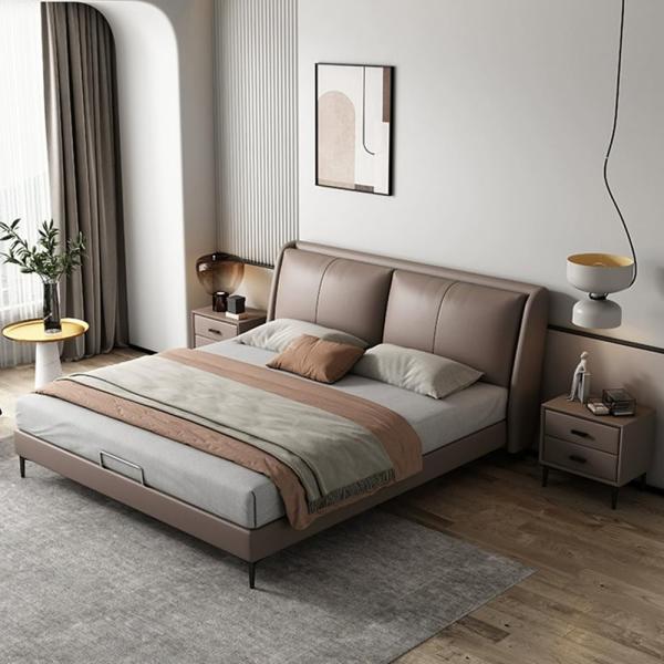 【並行輸入品】 RAYFOKPK Brown Leather Bed/Medieval Nordic...