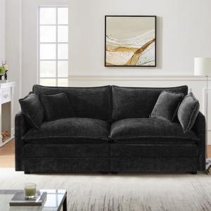 【並行輸入品】VICBARLEY モジュラー セクショナルソファ 2シート付き 77インチ コンバーチブル シェニール織ソファ アームレスト枕2