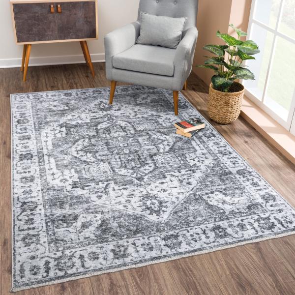 【並行輸入品】Bloom Rugs 洗濯可能 ノンスリップ 2x3 ラグ   シルバー/ダークグレー...