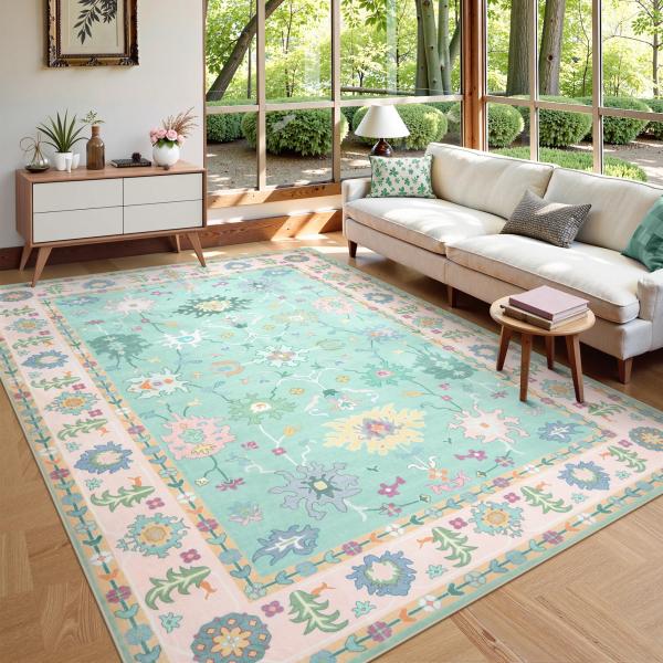 【並行輸入品】 LIVEBOX Washable Oushak Pink Boho Area Rug...