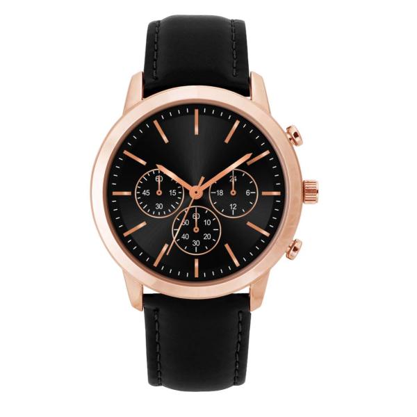 【並行輸入品】NUOVO メンズウォッチ ローズゴールドケース ブラックレザーバンド ブラックダイヤ...