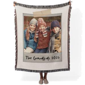 【並行輸入品】 Studio Sam and Co Personalized Photo Blanket, Woven Cotton Tapes
