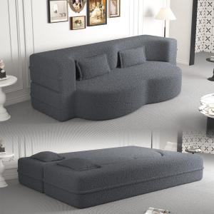 【並行輸入品】2イン1コンバーチブル折りたたみ式ソファベッド、テディフリースのレイジーラウンジソファベッド、フォーム折りたたみフロアソファベッド