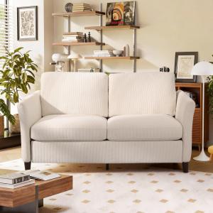 【並行輸入品】Valthie 60インチ コーデュロイ ラブシートソファ、モダンな快適なソファ サイドポケット付き 2人掛けソファー リビングル