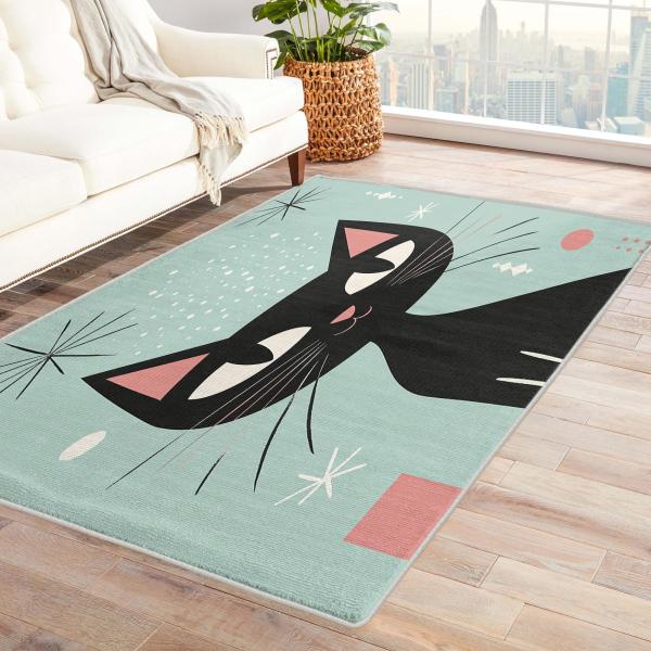 【並行輸入品】 Mid Century Cat Throw Rugs for Entryway 2x...