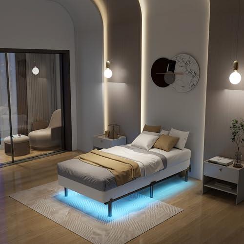 【並行輸入品】 Twin Bed Frames with LED Lights &amp; Charging...