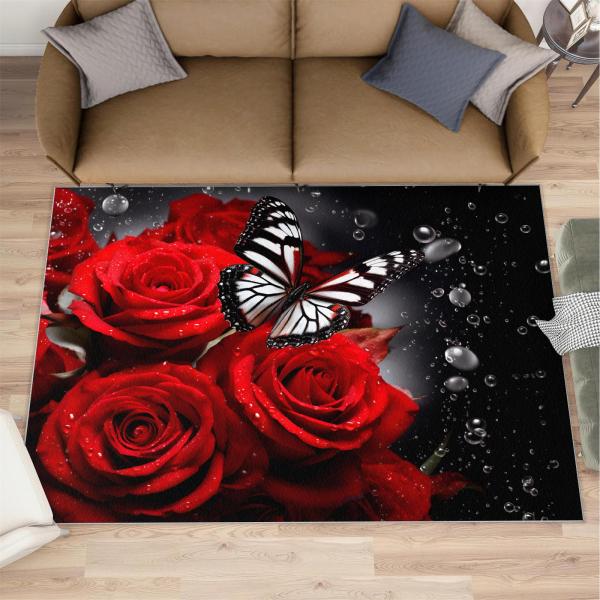 【並行輸入品】 Red Rose Rugs for Bedroom   4x6 Rug, Flowe...