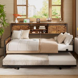【並行輸入品】 Homieasy Twin Daybed with Pop Up Trundle, Farmhouse Twin Bed wit