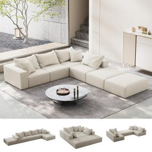 【並行輸入品】MJQFVM 162インチ 特大クラウドソファ、布張りのモジュラーセクショナルソファ、6つの枕、リビングルーム用ディープシートシェ