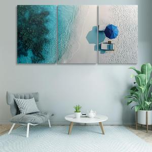 【並行輸入品】 3 Piece Canvas Wall Art Blue Green Ocean Beach Sunshade Umbrella